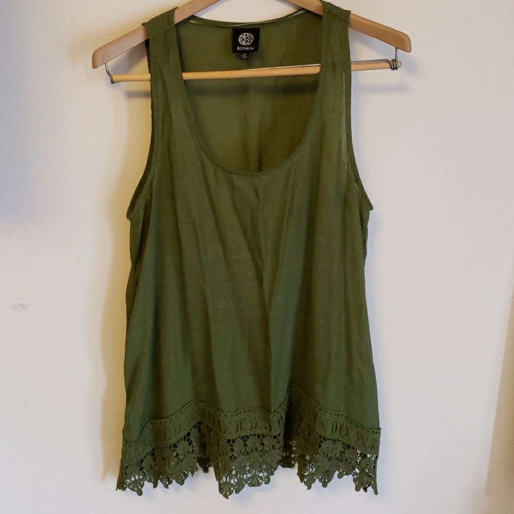Green Tank with Crochet Edging